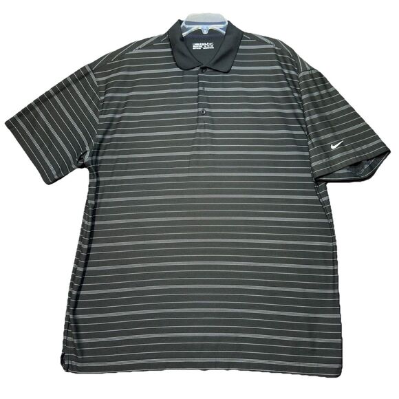 Nike GOLF Dri-Fit Black Striped Polo Men's XXL 2XL Short Sleeved 100% Polyester - Picture 1 of 8